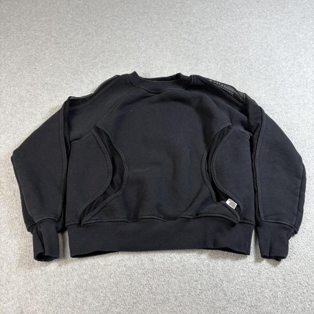 Good American Sweatshirt Womens 1 Small Black Cutout Mesh Shoulder Side Pullover
